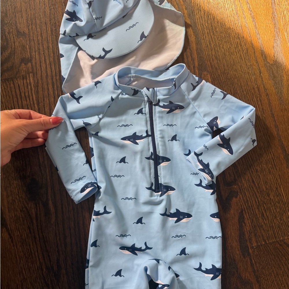 Shark Print Kids Swim Set - Blue